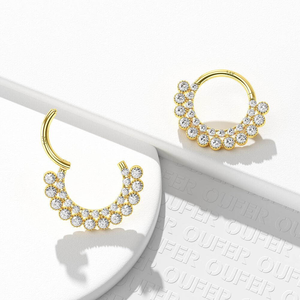 14K Gold CZ Clicker Segment Septum Hoop
