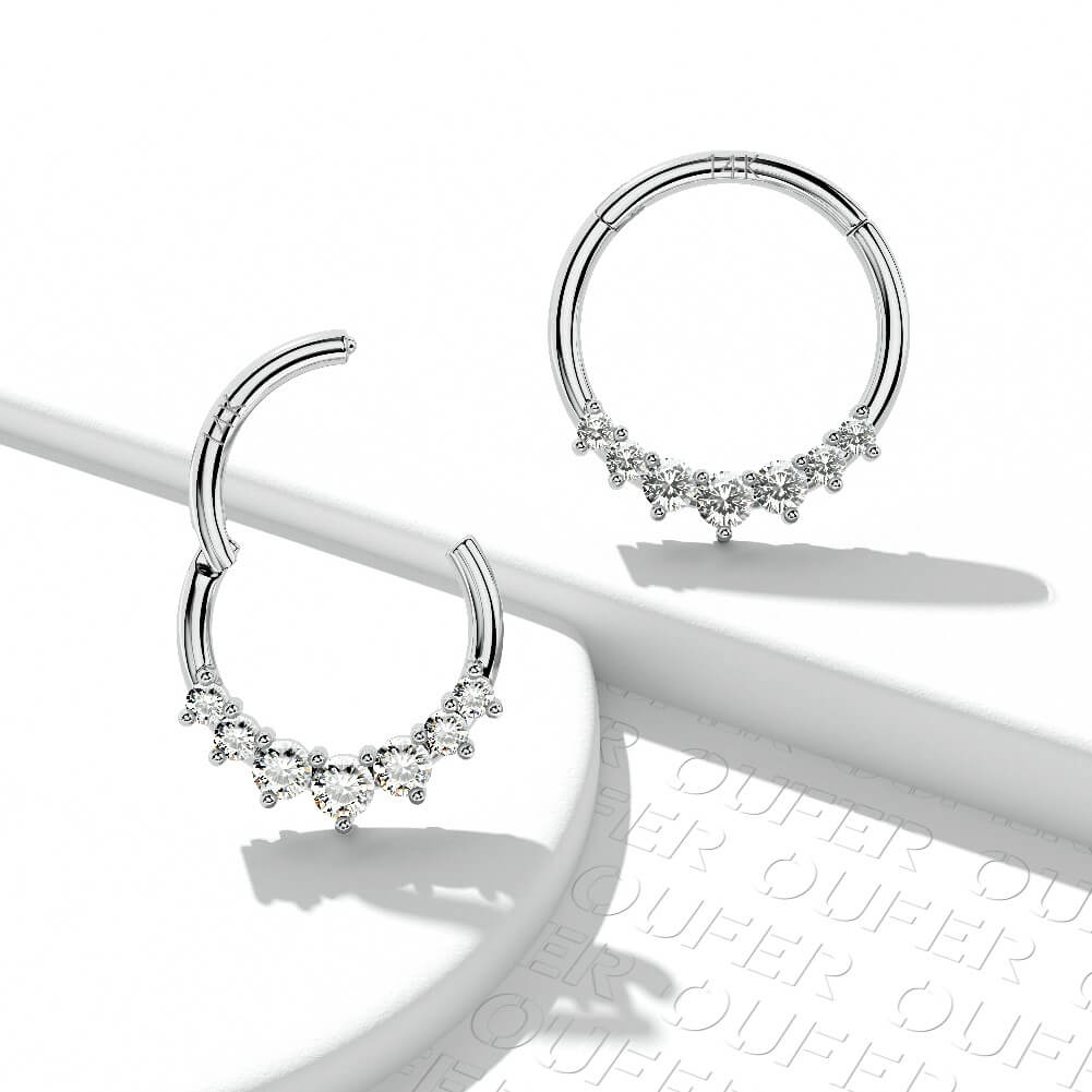 14K White Gold CZ Segment Septum Ring