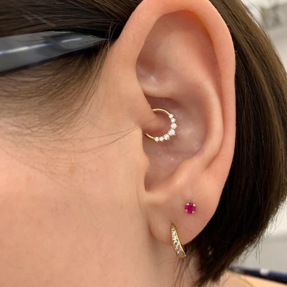 14K Gold CZ Segment Daith Ring