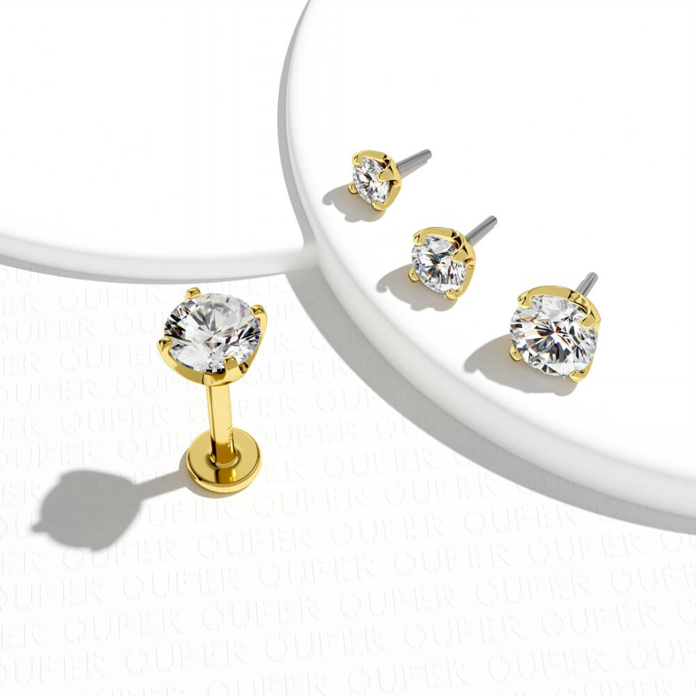 14K Gold CZ Threadless Nose Stud