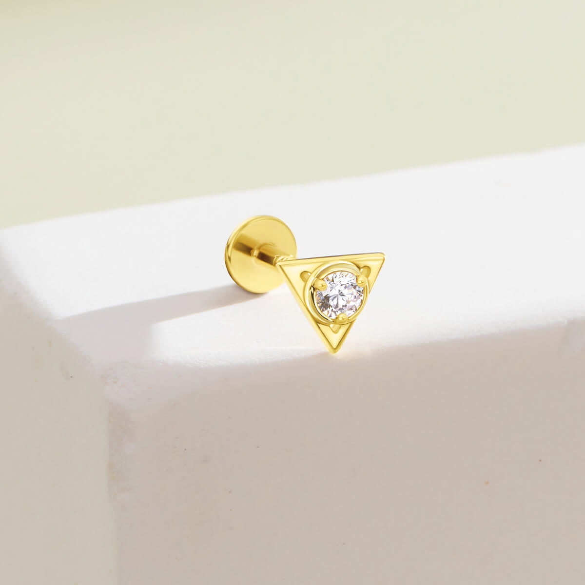 14K Gold Triangle CZ Top Threadless Nose Stud