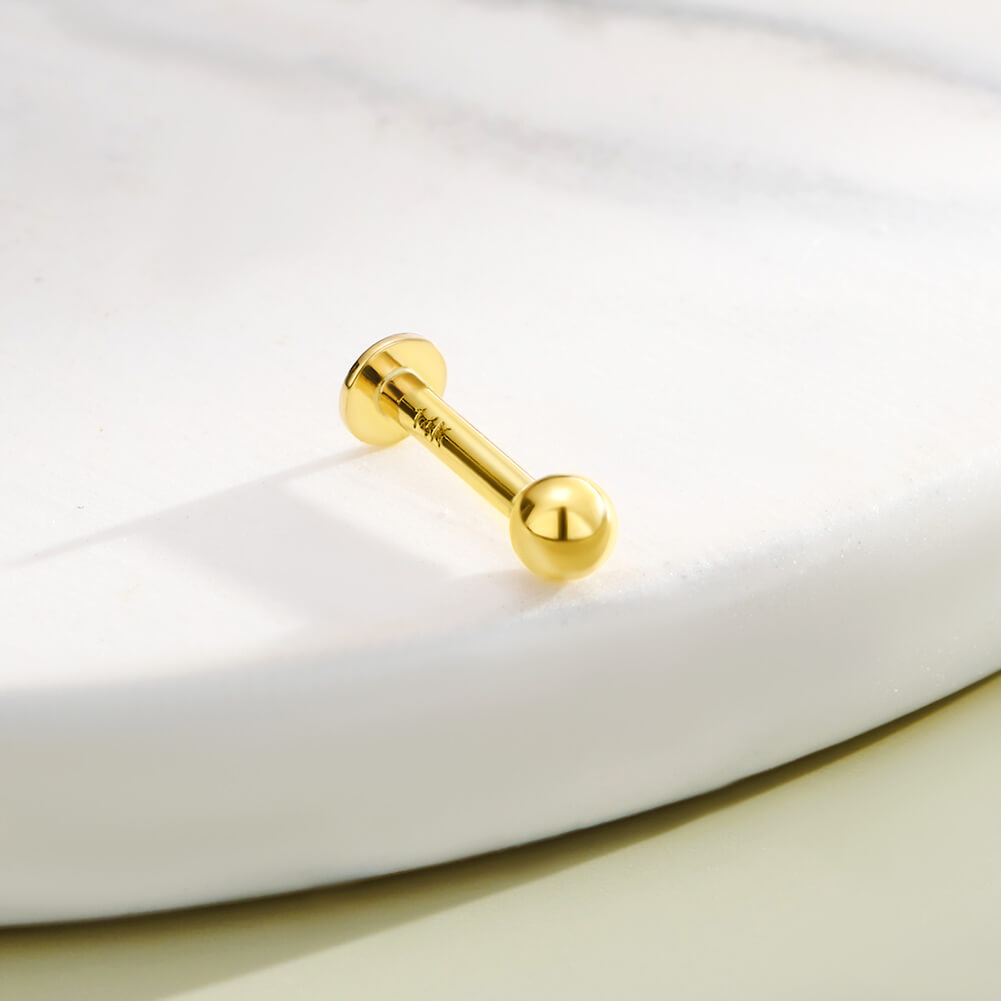 14K Gold Ball Threadless Cartilage Stud
