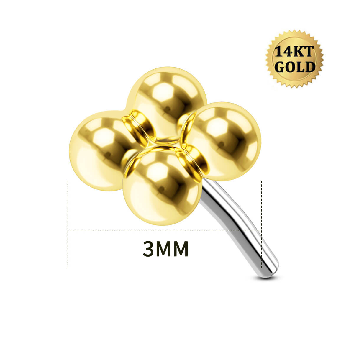 14K Gold Beans Top Threadless Cartilage Stud