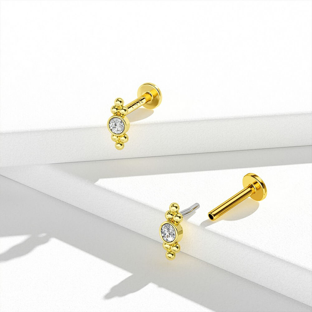 14K Gold Symmetry Beads Threadless Labret Stud