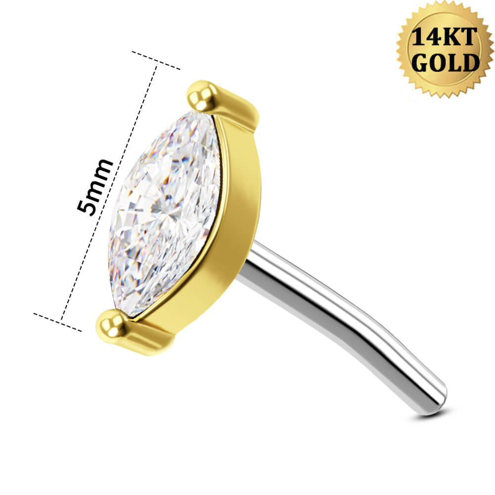 14K Gold Marquise CZ Threadless Conch Stud