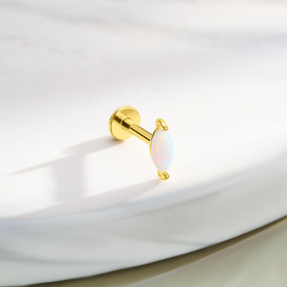 14K Gold Marquise Opal Threadless Nose & Ear Stud