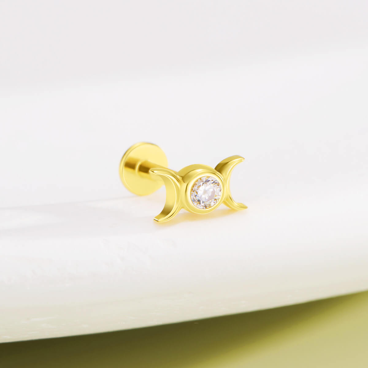 14K Gold CZ Moon Phase Threadless Nose Stud