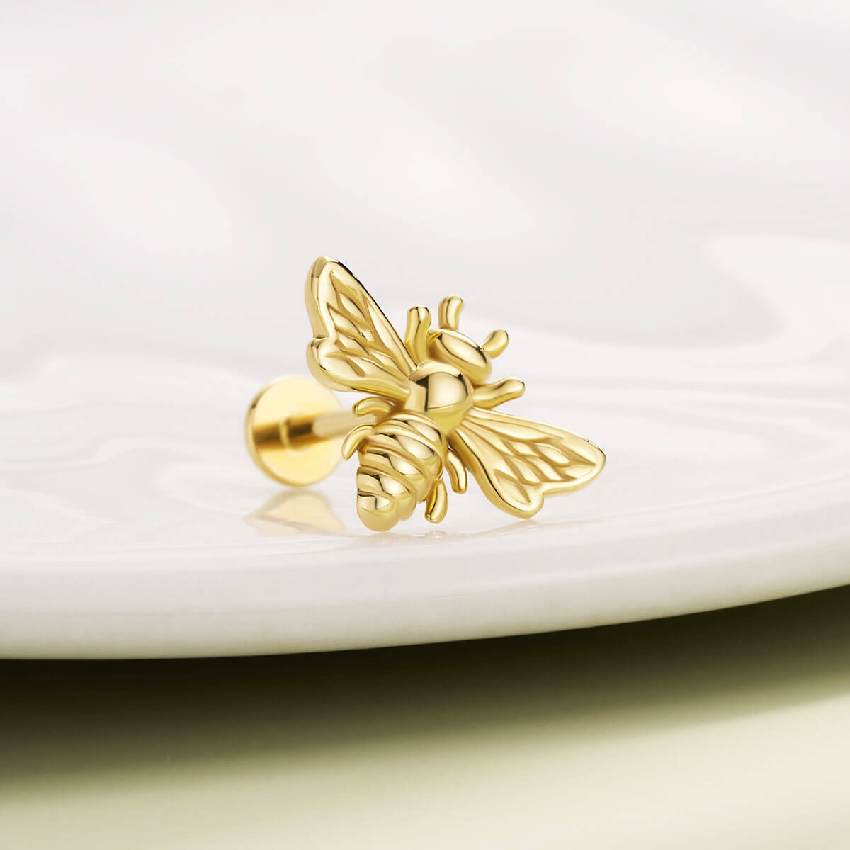 14K Gold Flying Bee Threadless Nose Stud
