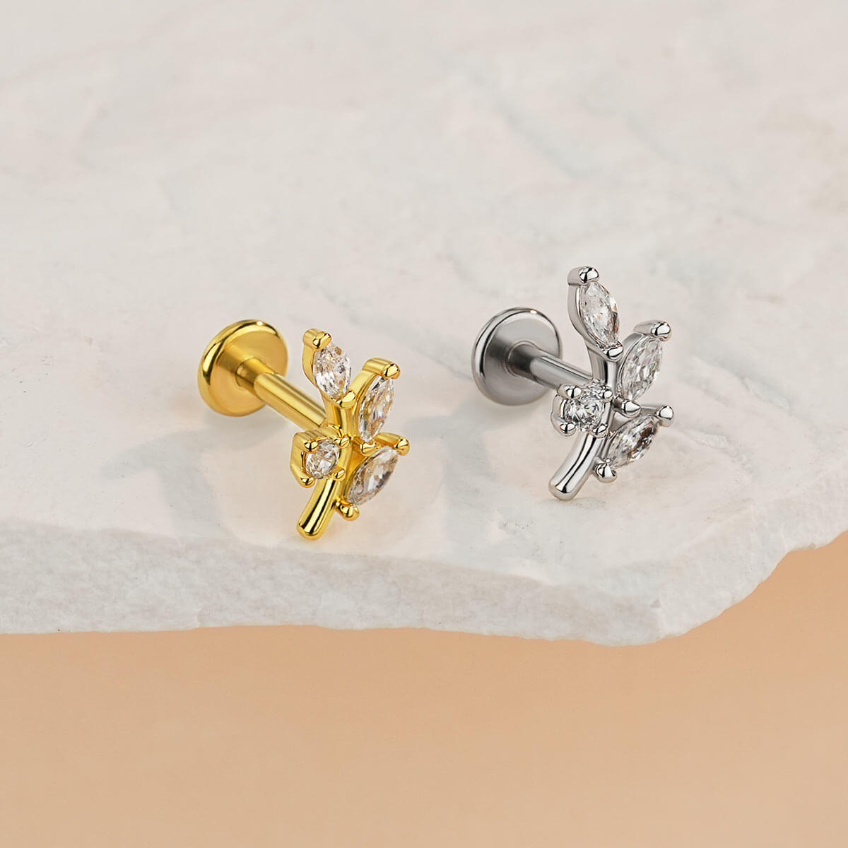 Leaves CZ Internally Threaded Helix Stud