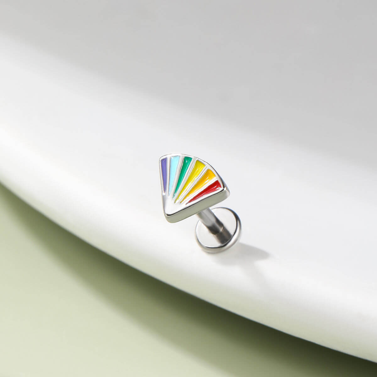 Oufer X Roly Rainbow Fan Internally Threaded Cartilage Stud