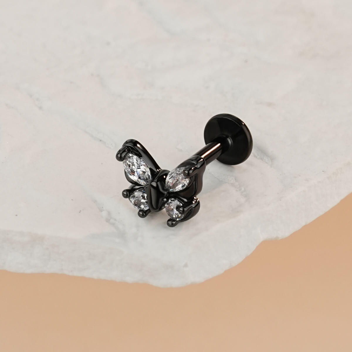 Black Butterfly Internally Threaded Cartilage Stud