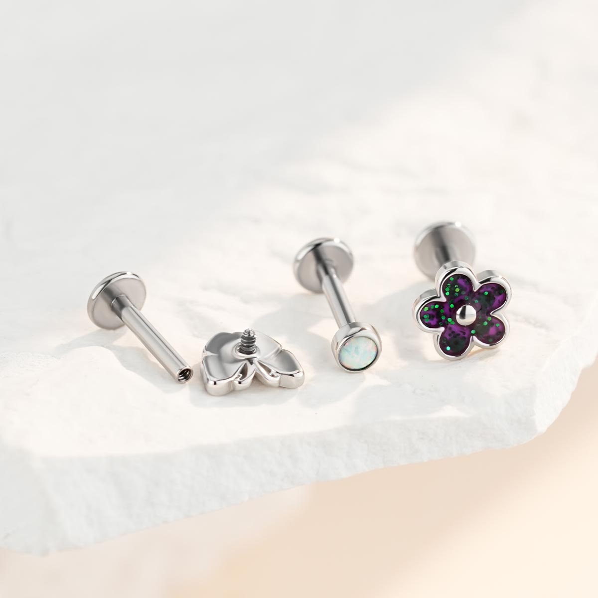 3PCS Butterfly Flower Internally Threaded Helix Stud