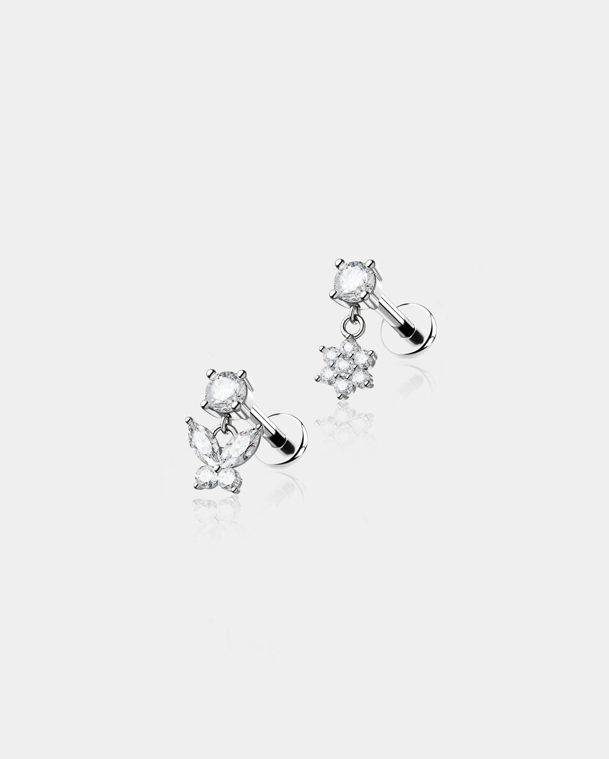 2PCS Flower Butterfly Threadless Helix Stud