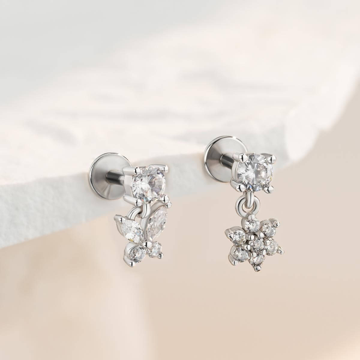 2PCS Flower Butterfly Threadless Helix Stud