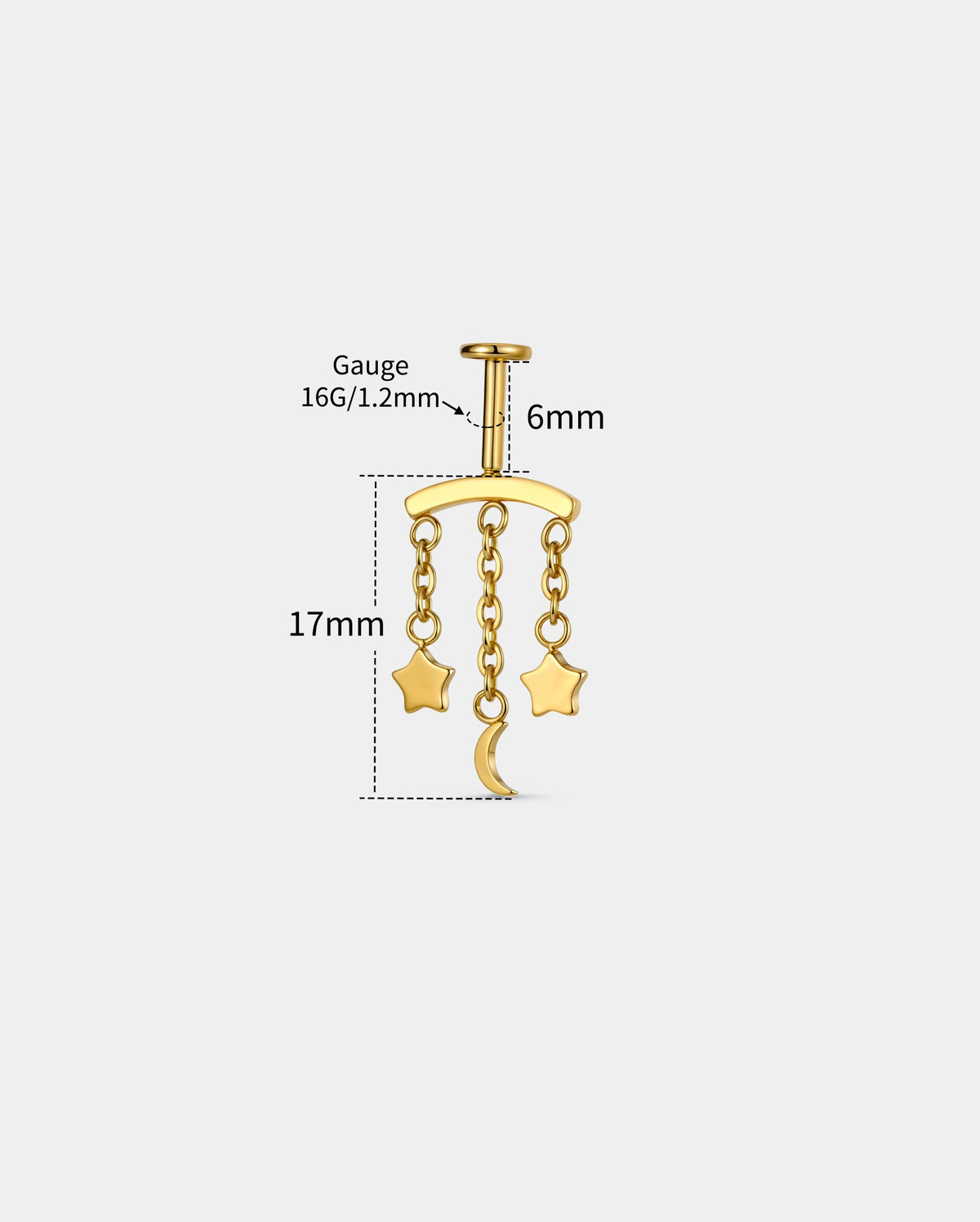 Star & Moon Chain Threadless Vertical Helix Stud
