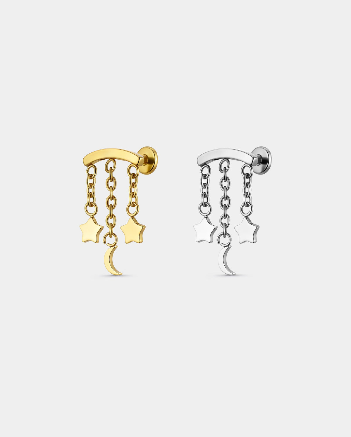 Star & Moon Chain Threadless  Hidden Helix Stud