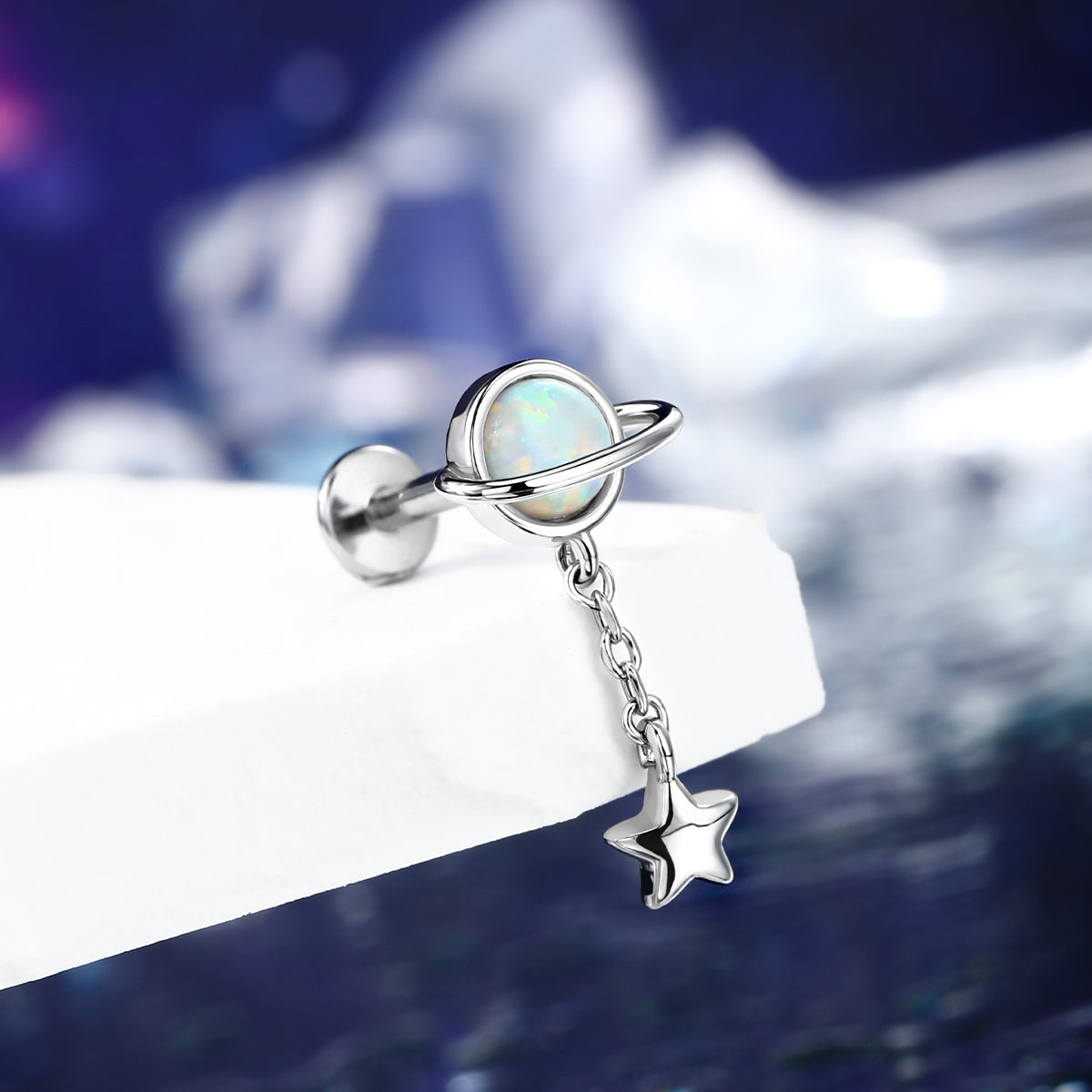 Star Dangle Planet Internally Threaded Cartilage Stud