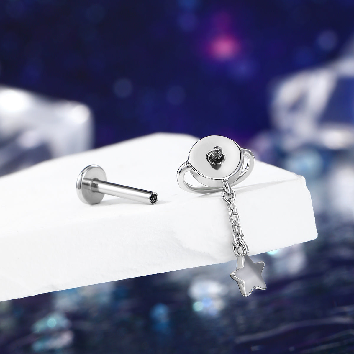 Star Dangle Planet Internally Threaded Cartilage Stud