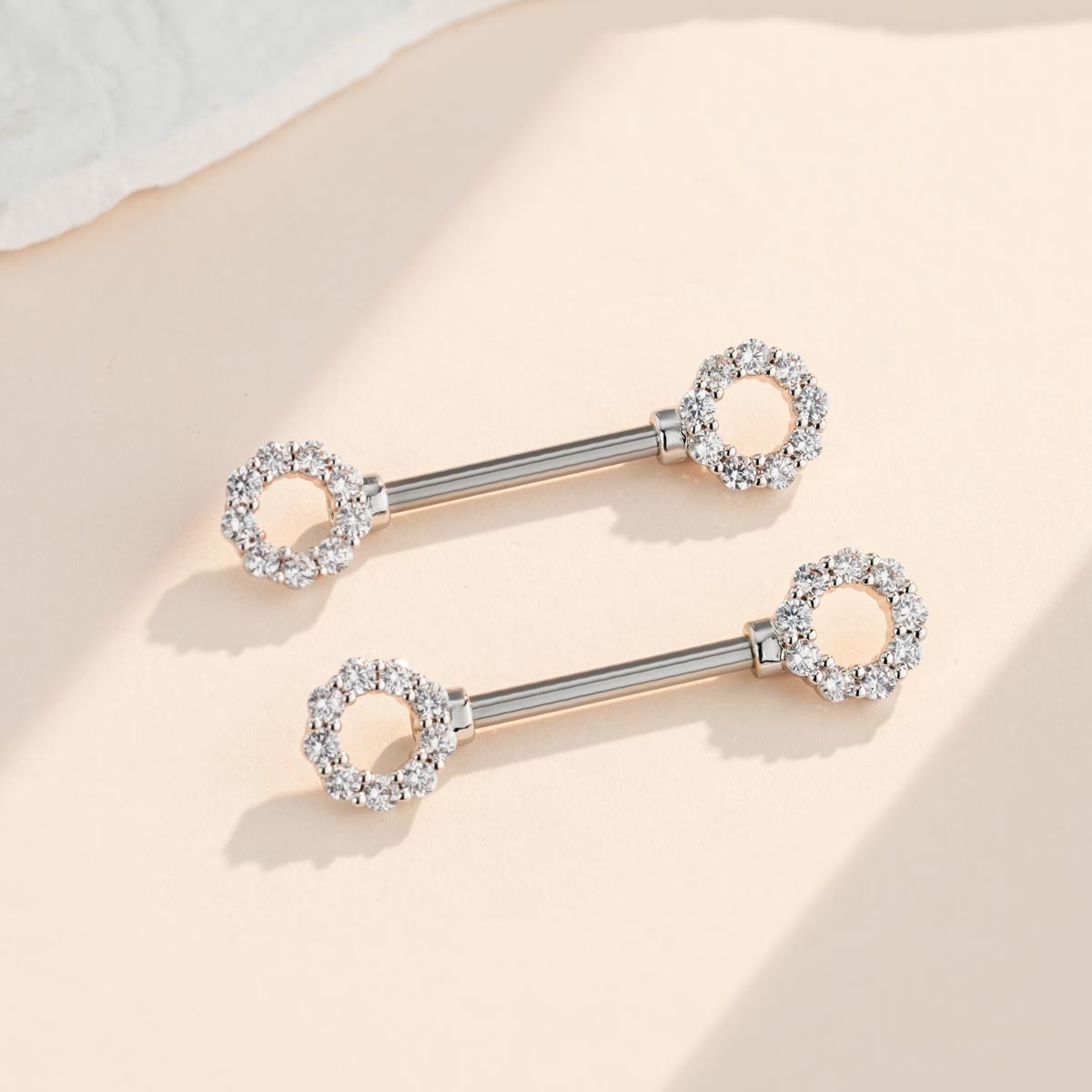 2PCS Clear CZ Circle Top Nipple Ring Set