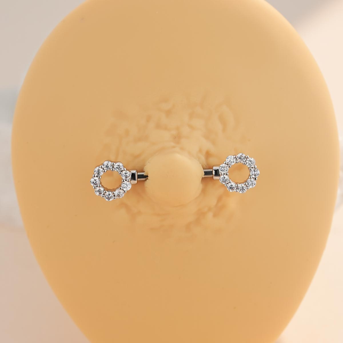 2PCS Clear CZ Circle Top Nipple Ring Set