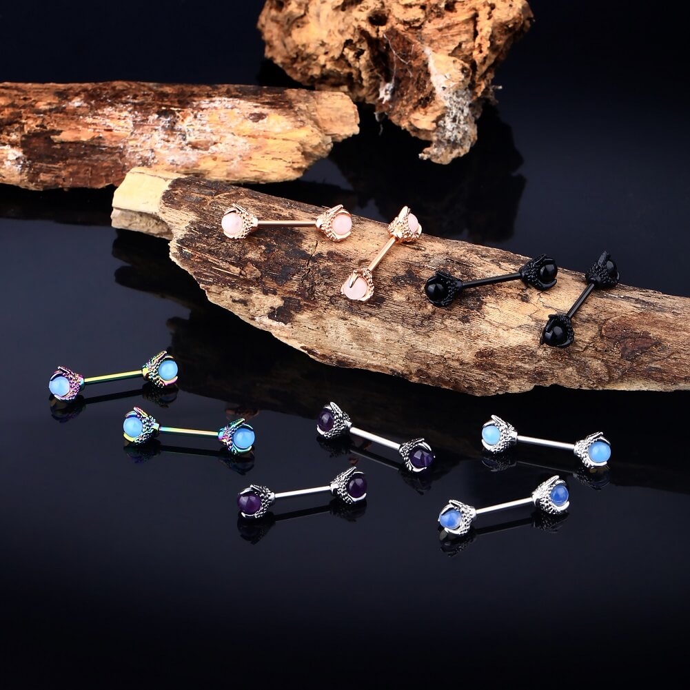 2Pcs Dragon Claws Gemstone Nipple Barbell Pair