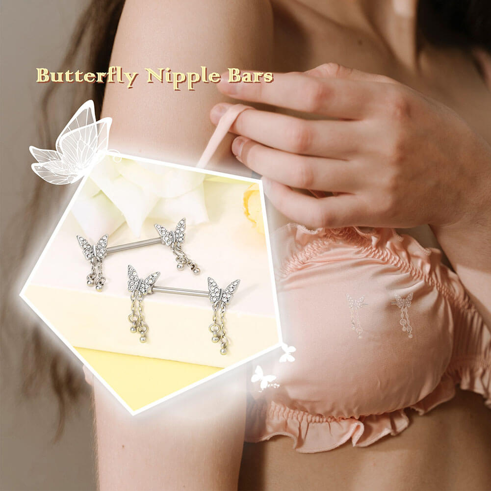 2PCS Butterfly Dangle Nipple Barbells