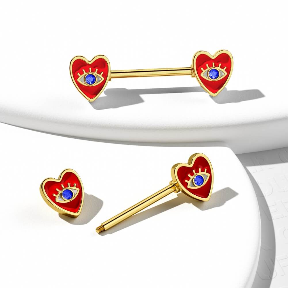 2PCS Evil Eye Red Heart Nipple Ring