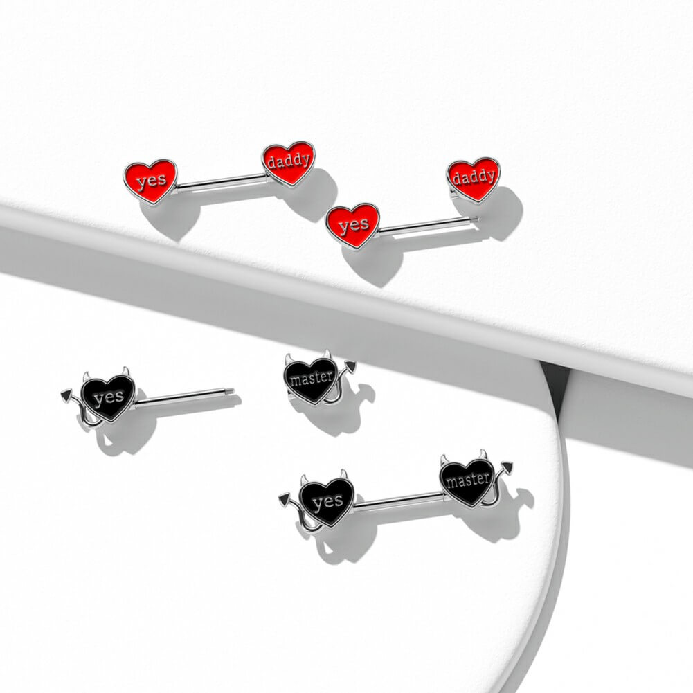 Letter Heart Nipple Rings 4PCS Set
