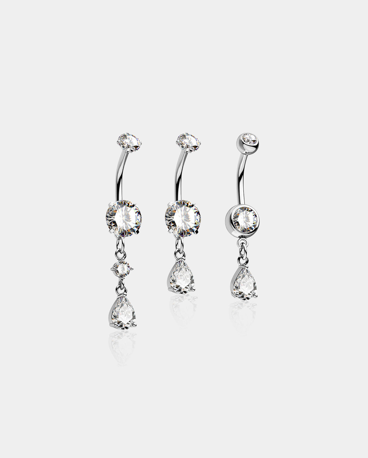 3PCS Dangle CZ Belly Button Rings Set