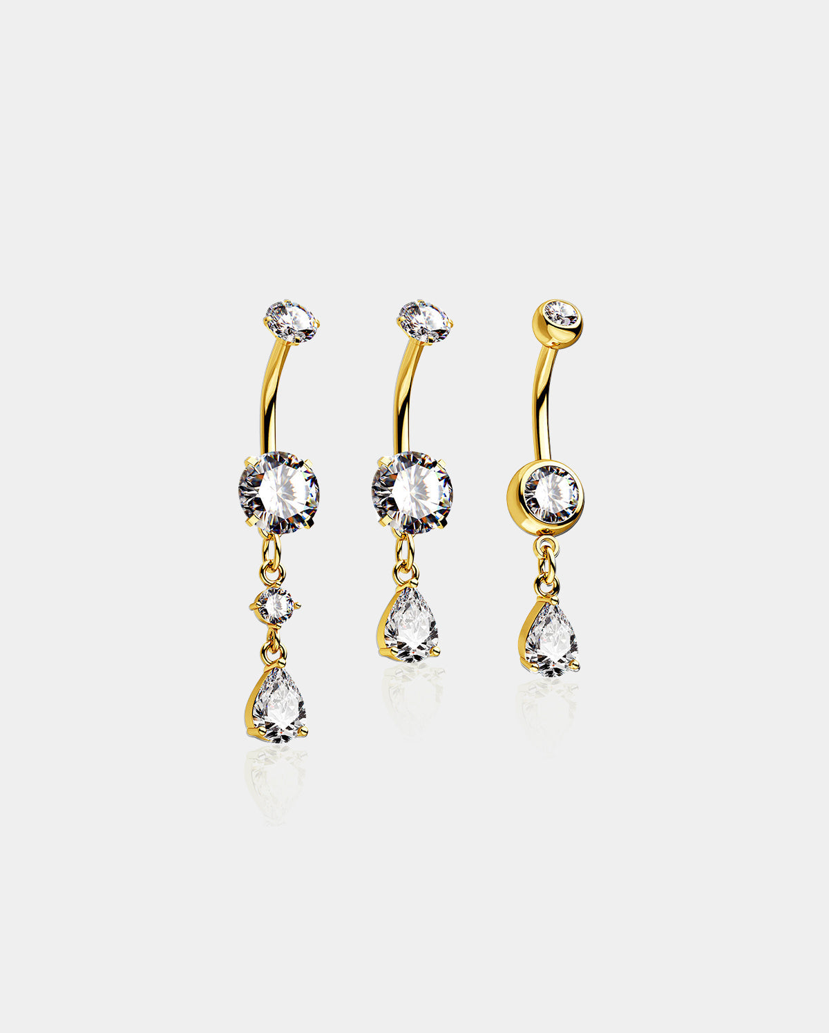 3PCS Dangle CZ Belly Button Rings Set