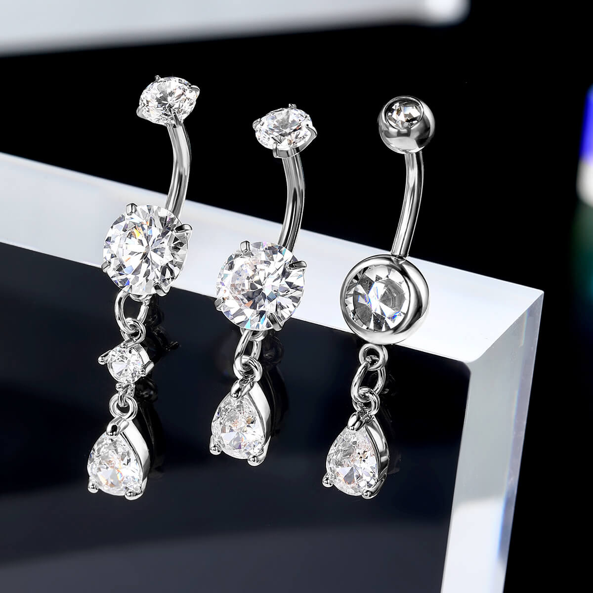 3PCS Dangle CZ Belly Button Rings Set