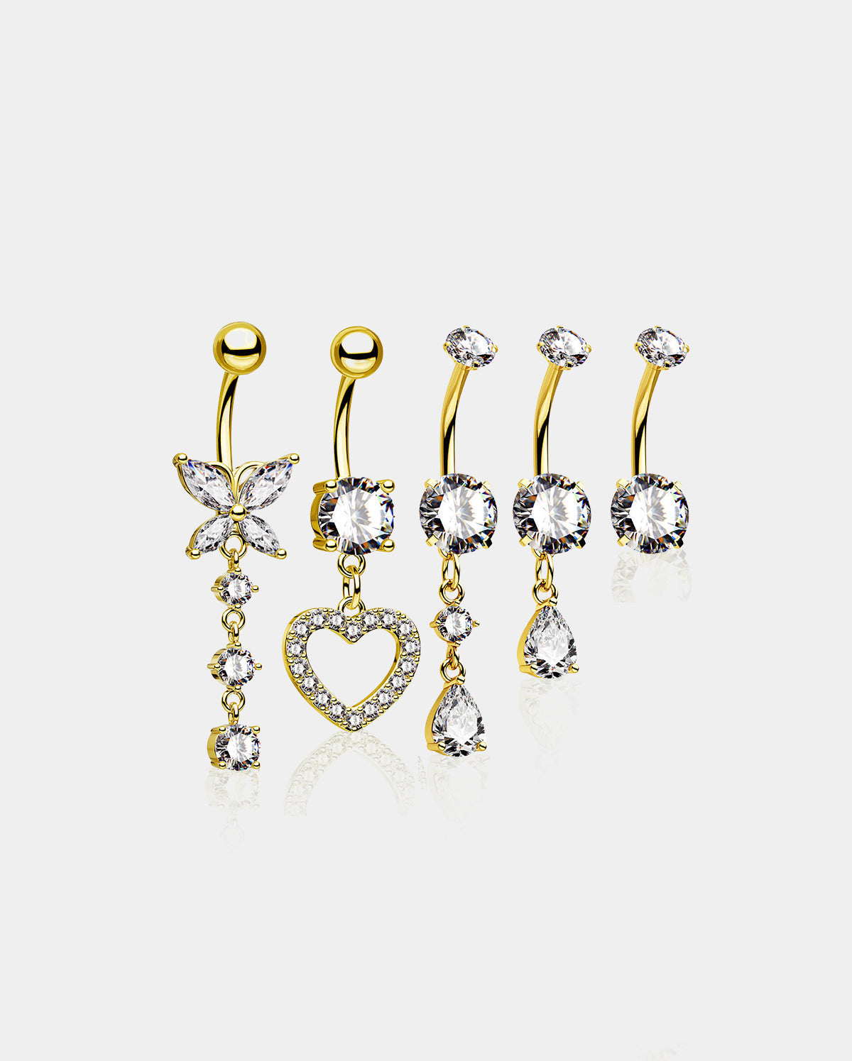 5PCS Butterfly CZ Belly Button Rings Set