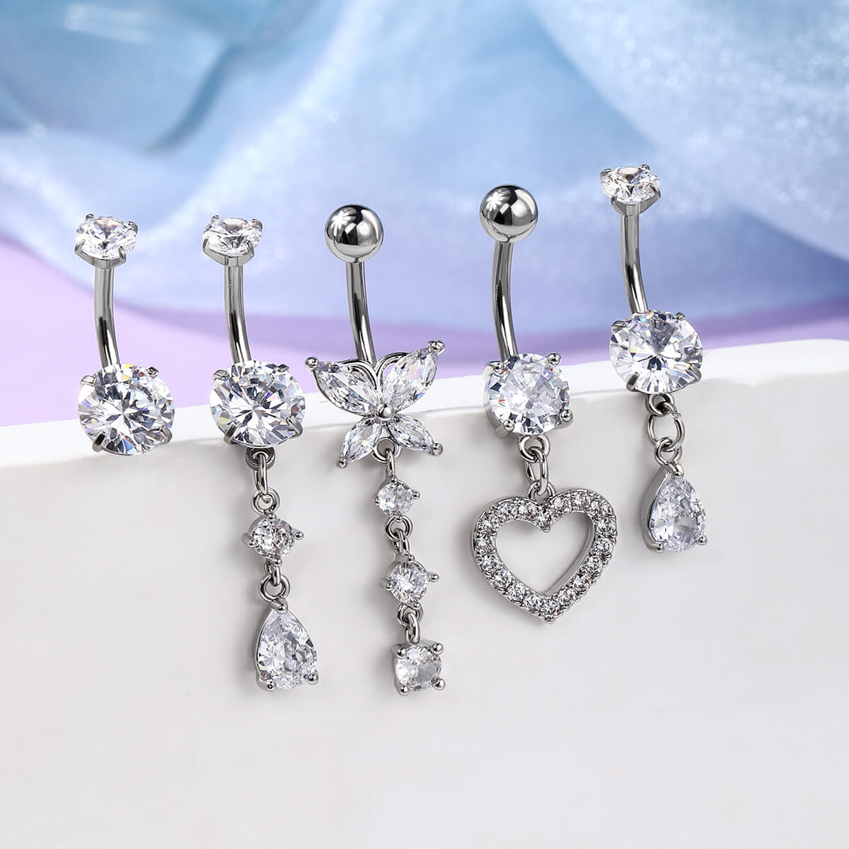 5PCS Butterfly CZ Belly Button Rings Set