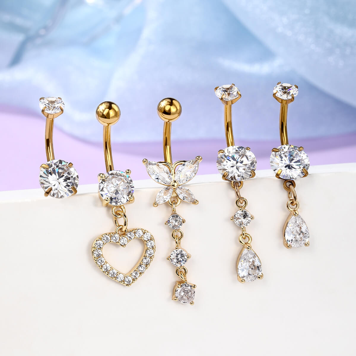 5PCS Butterfly CZ Belly Button Rings Set