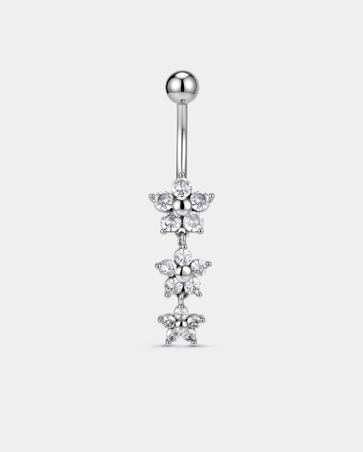 Triple Floral CZ Dangle Belly Ring