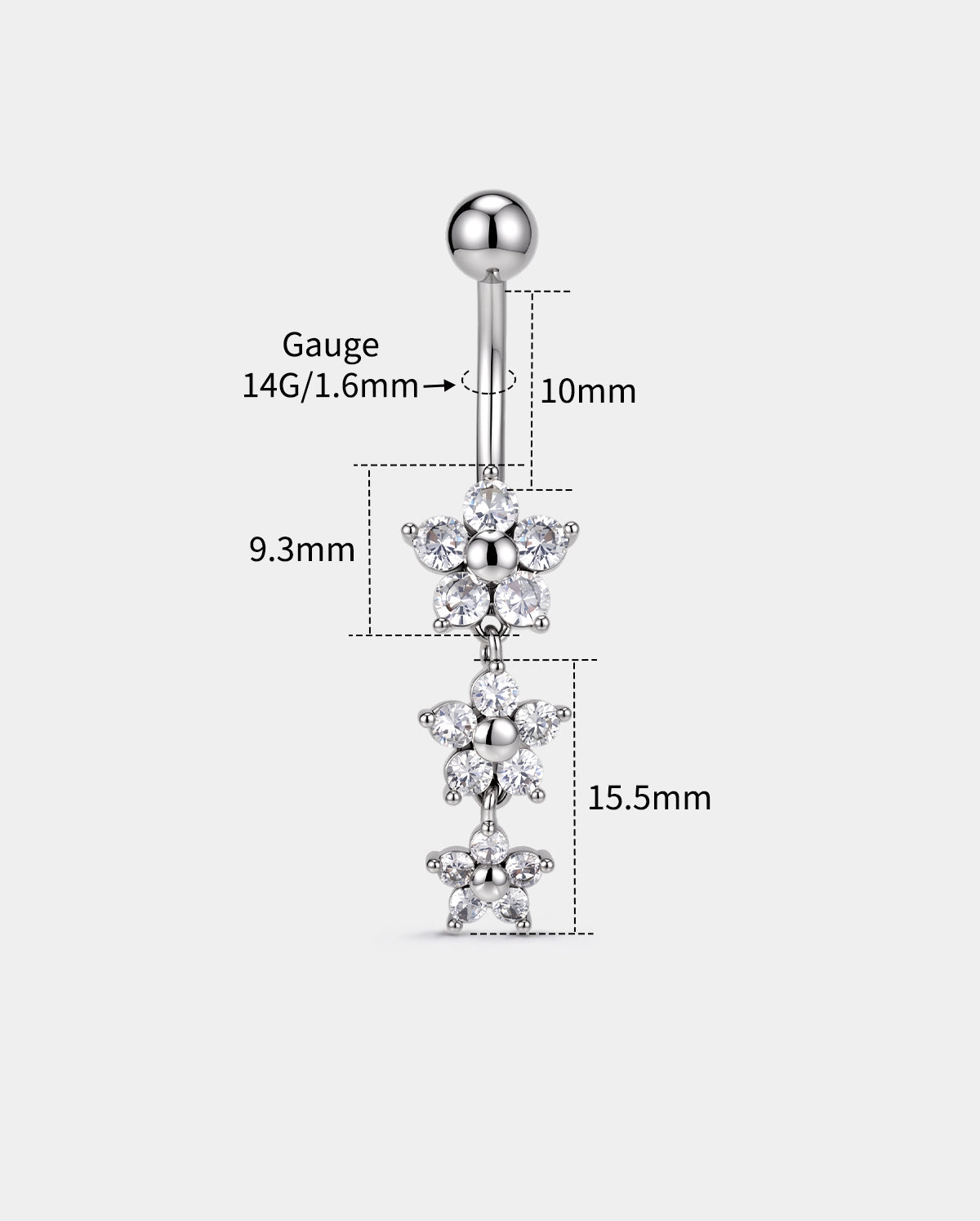 Triple Floral CZ Dangle Belly Ring