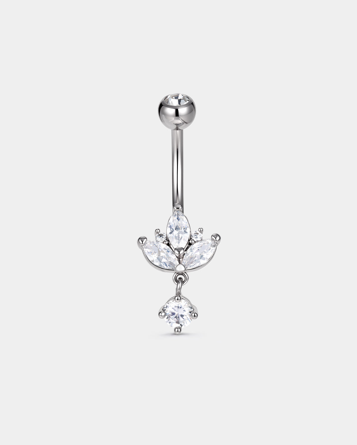 Lotus CZ Dangle Belly Ring