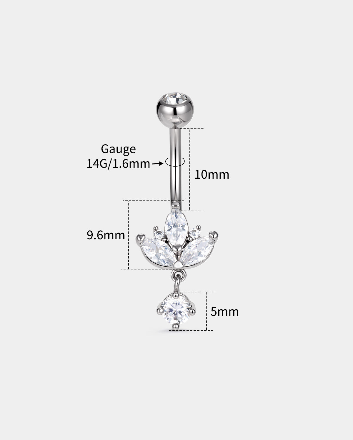 Lotus CZ Dangle Belly Ring