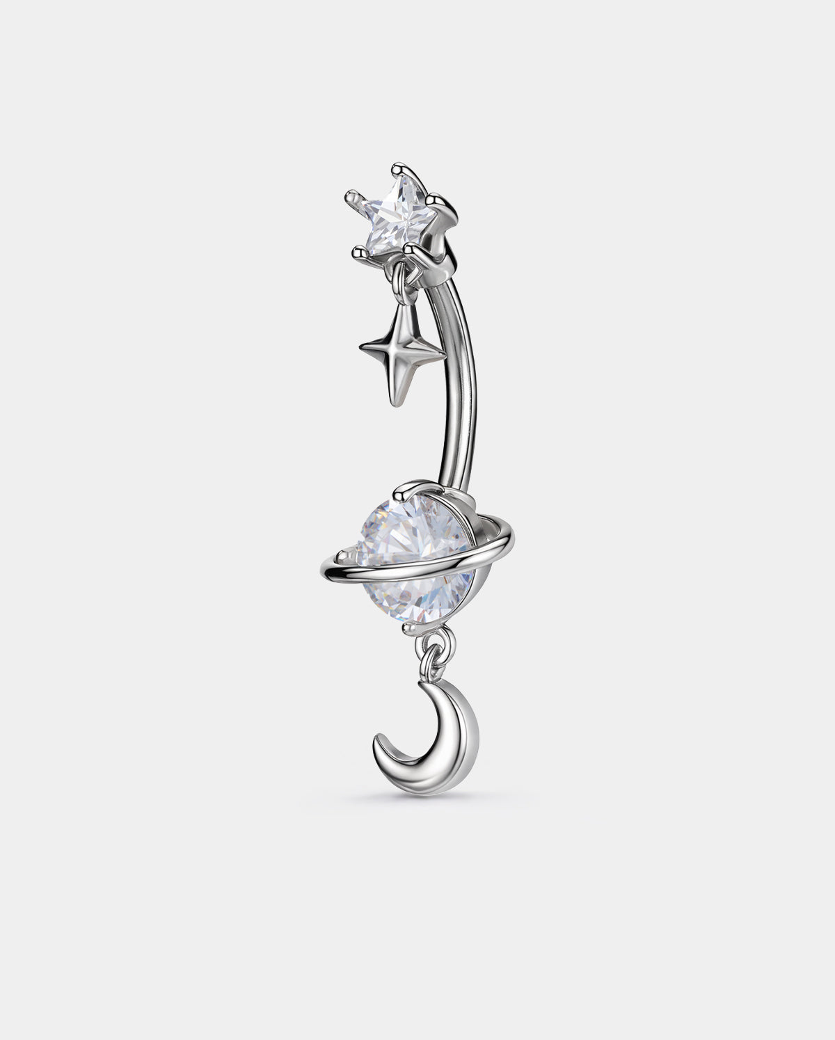 Star & Moon Dangle CZ Belly Button Ring