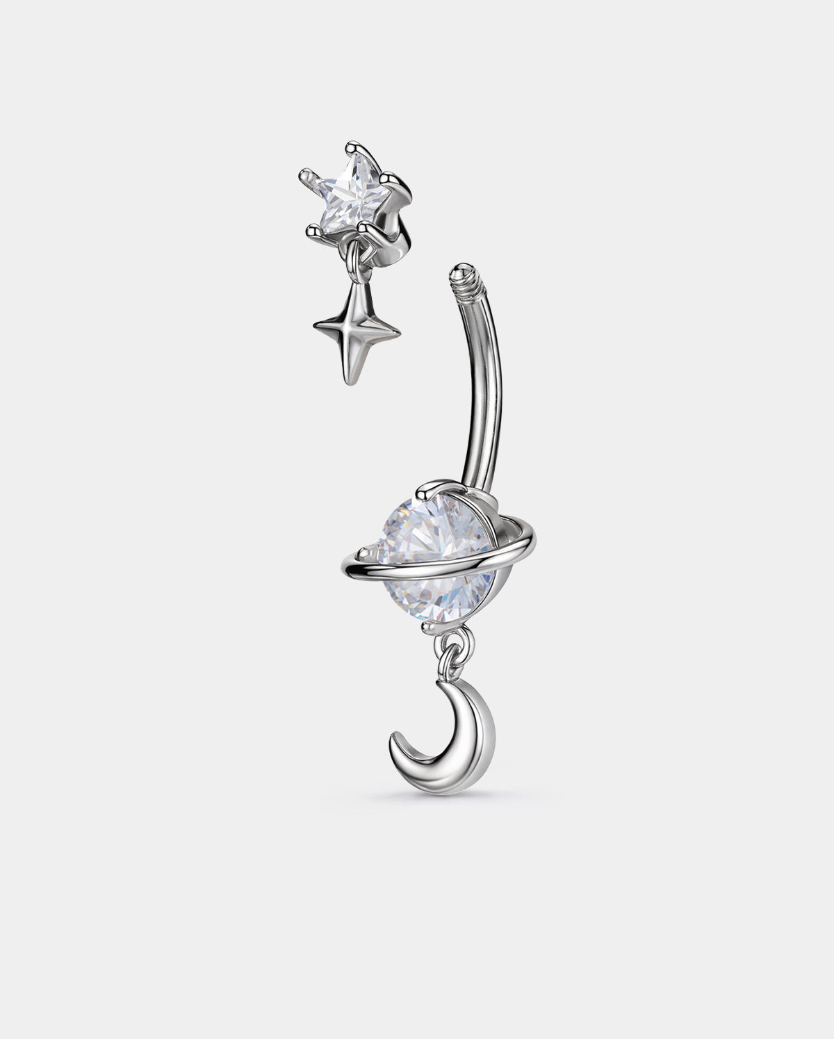 Star & Moon Dangle CZ Belly Button Ring