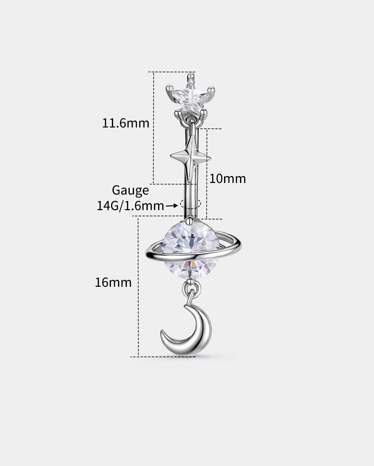 Star & Moon Dangle CZ Belly Button Ring