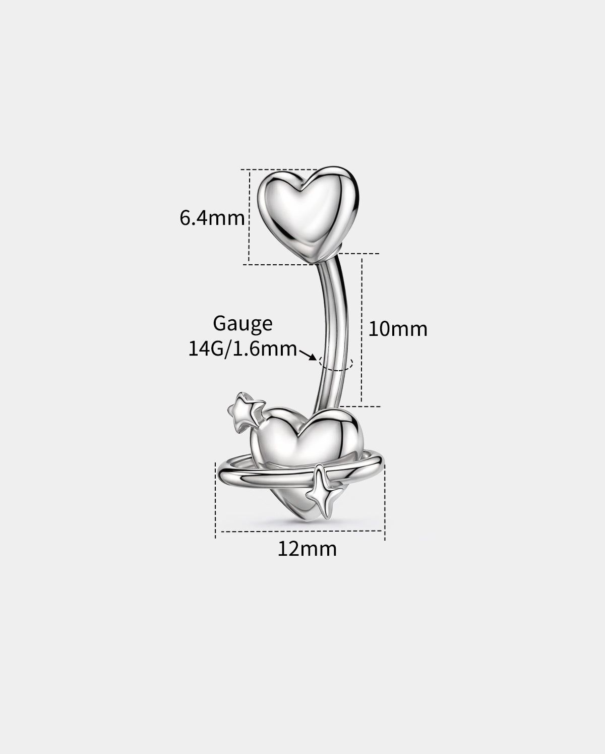 Puffed Heart & Star Belly Button Ring