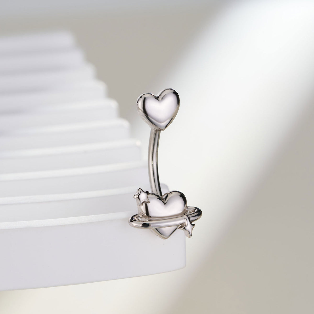 Puffed Heart & Star Belly Button Ring