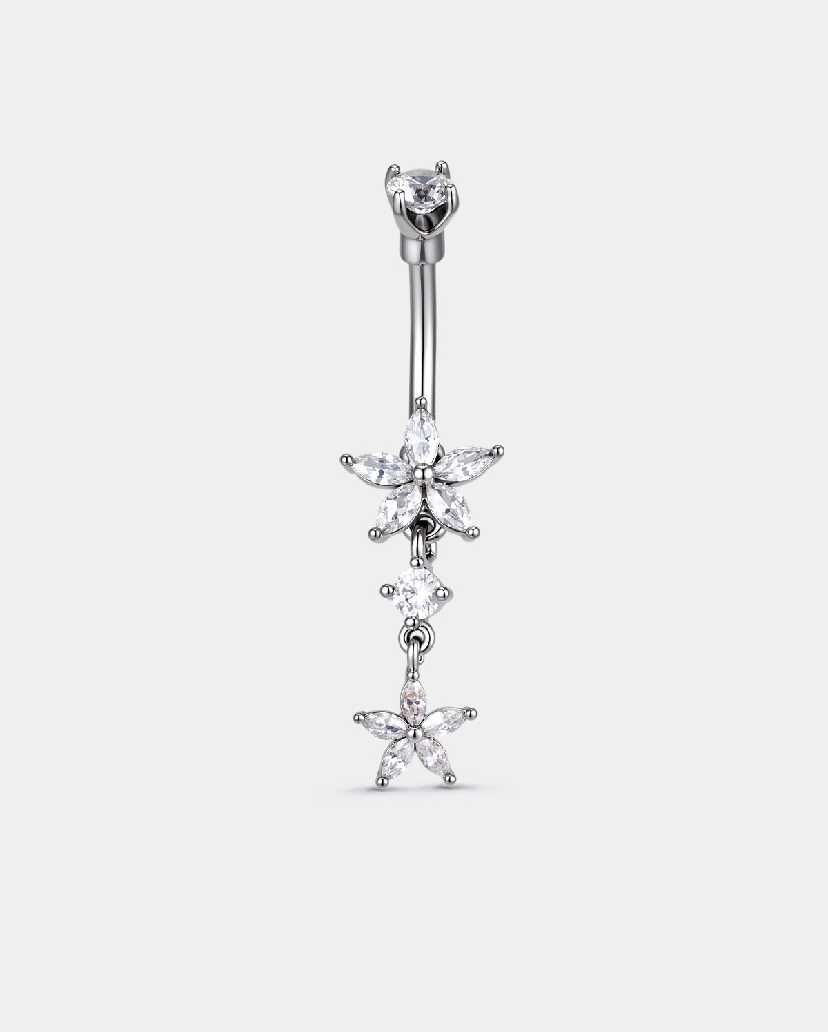Floral CZ Dangle Belly Ring