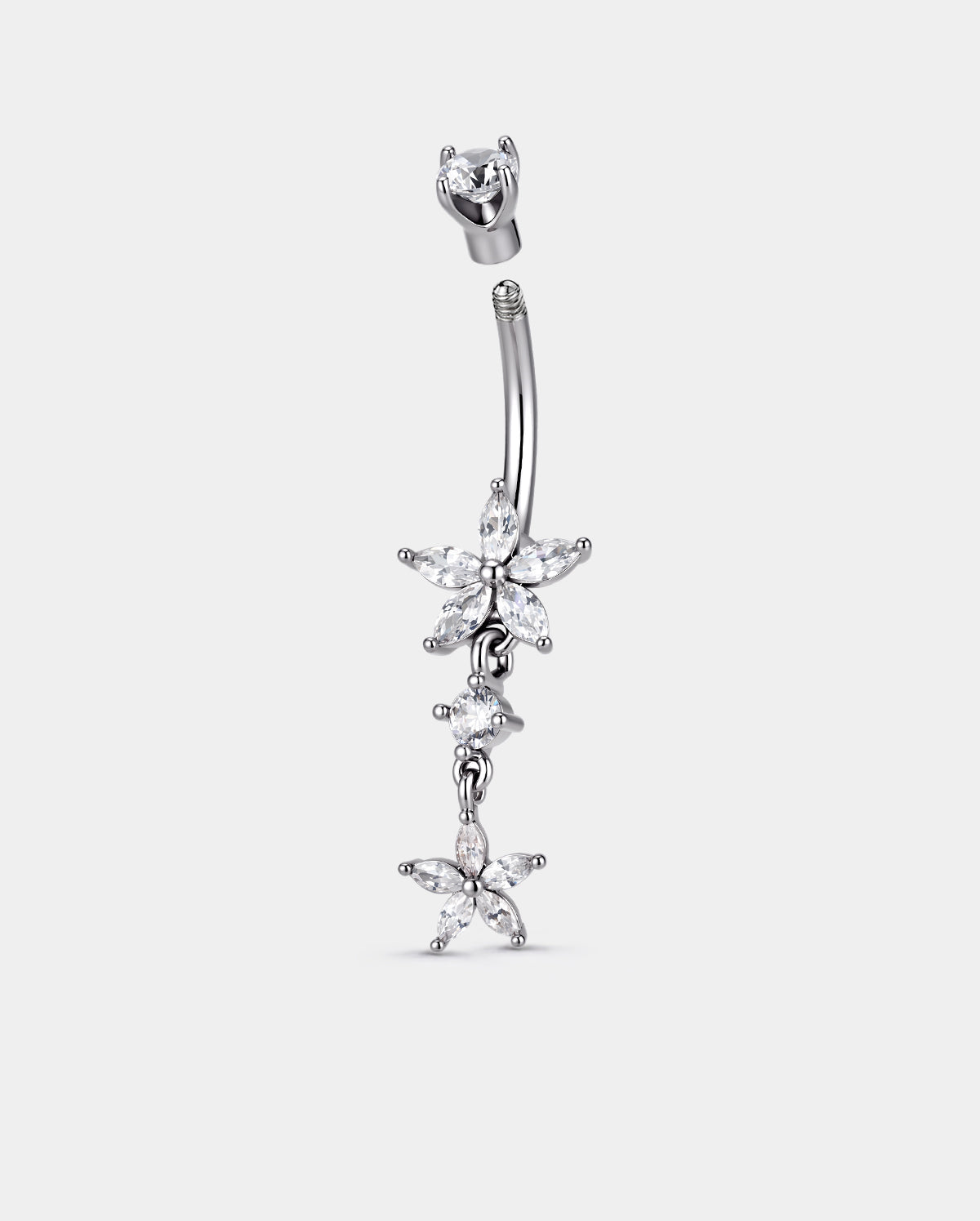 Floral CZ Dangle Belly Ring