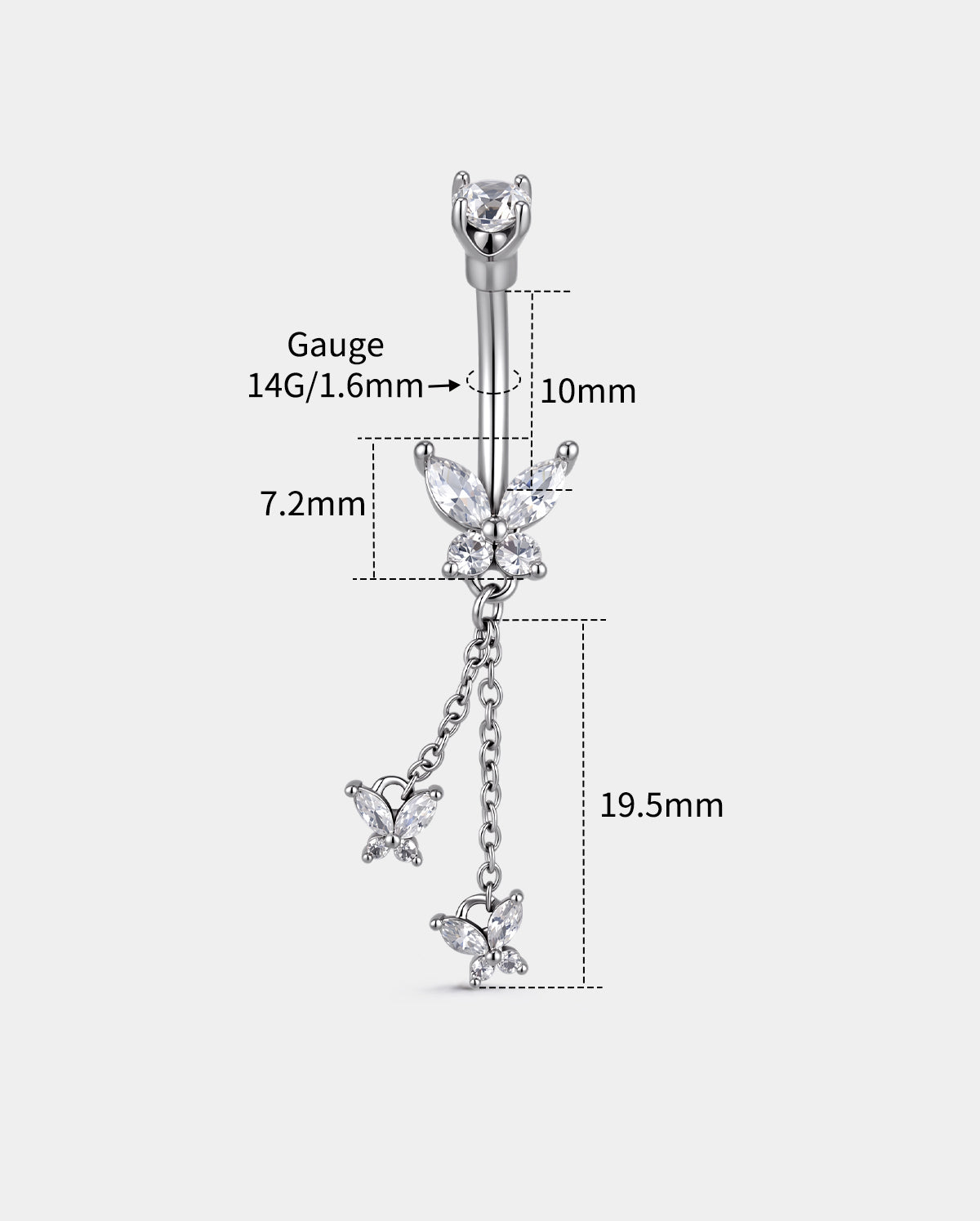 CZ Butterfly Dangle Belly Ring