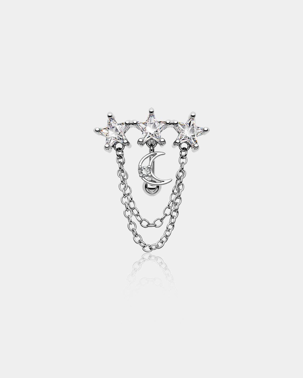 Star & Moon CZ Reverse Dangle Belly Ring