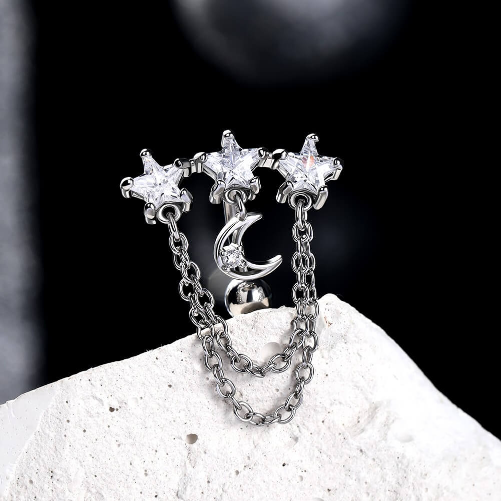 Star & Moon CZ Reverse Dangle Belly Ring