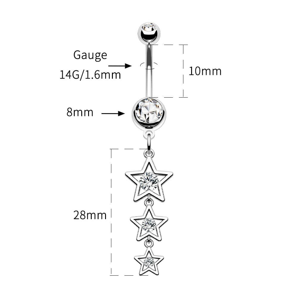 Triple Star CZ Dangle Belly Ring