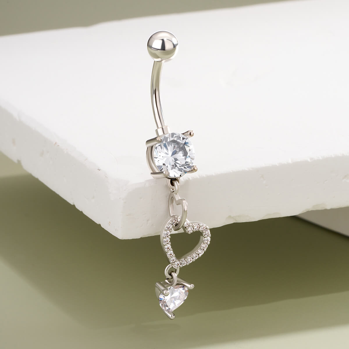 CZ Triple Hearts Dangle Belly Ring